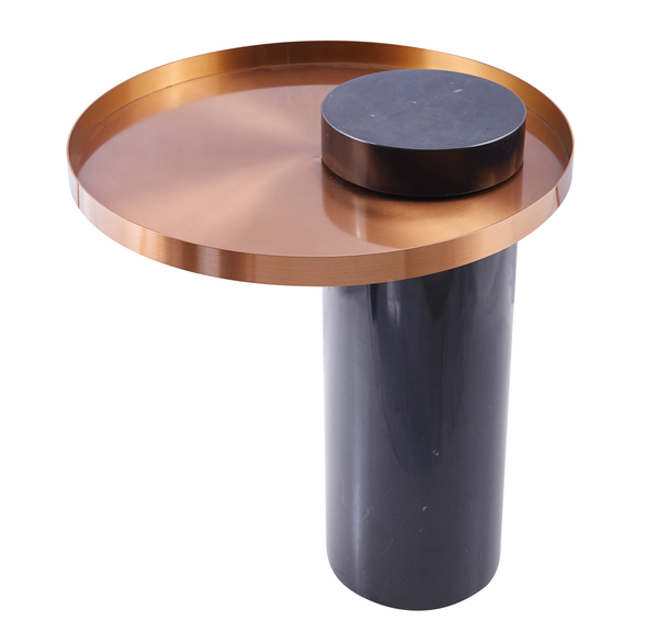 Coffee table COLUMN black marble stone + copper 55 cm